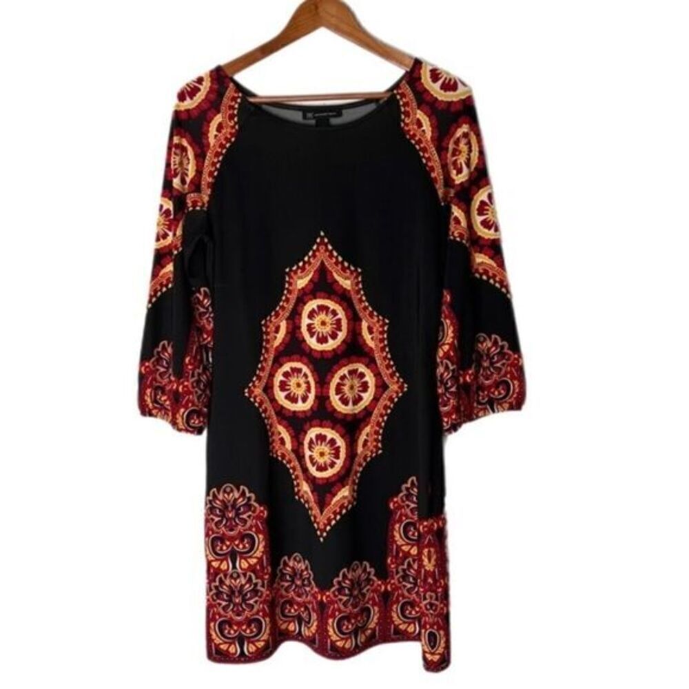 INC International Concepts Women’s Print Shift Dress Black Red Medallion